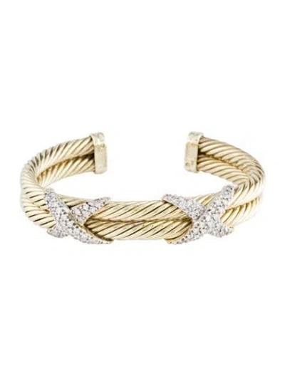 Pre-owned David Yurman 14k Diamond Double "x" Cuff, 6.5" In Multicolor