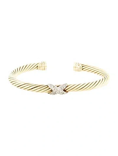 Pre-owned David Yurman 14k Diamond X Station Cuff Bracelet, 6.5" In Multi