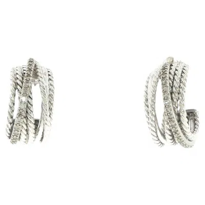 Pre-owned David Yurman 14k Gold & Sterling Silver Diamond Crossover Earrings In Multiple