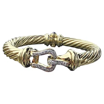 Pre-owned David Yurman 14k Gold Cable Renaissance Diamond Buckle Bangle Bracelet 59.8g In Multi