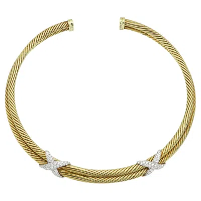 Pre-owned David Yurman 14k Gold Collar Necklace Double X Twisted Wire In Multi