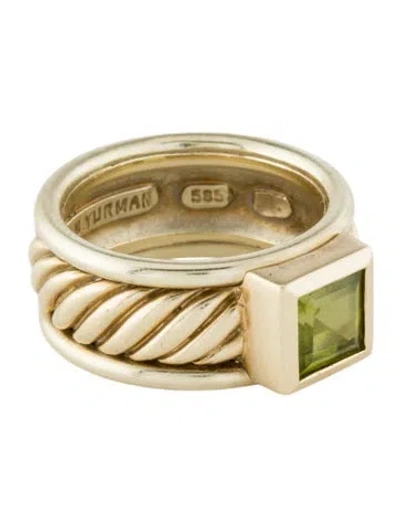 Pre-owned David Yurman 14k Peridot Cable Ring In Multi