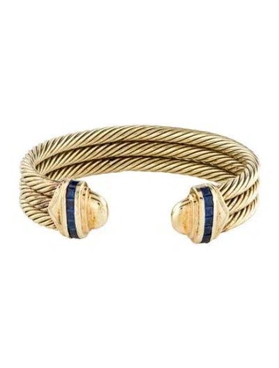 Pre-owned David Yurman 14k Sapphire Cuff, 6.5" In Multi