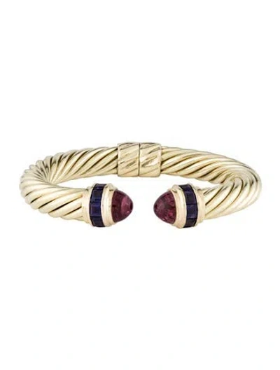 Pre-owned David Yurman 14k Tourmaline & Iolite Cuff Bracelet, 6.5" In Multi