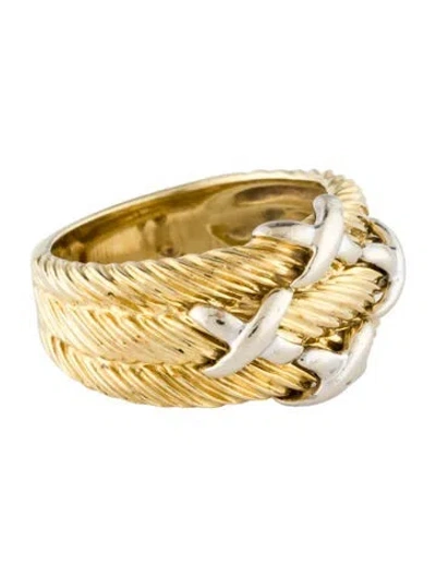 Pre-owned David Yurman 14k Two-tone Triple Row X Cocktail Ring In Multi