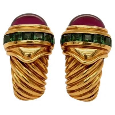 Pre-owned David Yurman 14k Yellow Gold Amethyst And Tourmaline Shrimp Earrings