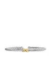 David Yurman 14k Yellow Gold And Sterling Silver Cable Flex X Station Bangle In Silver