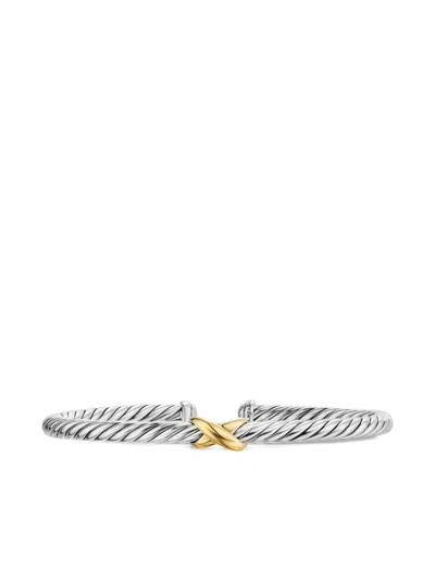 David Yurman 14k Yellow Gold And Sterling Silver Cable Flex X Station Bangle