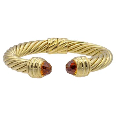 Pre-owned David Yurman 14k Yellow Gold Classic Cable Citrine Hinged Cuff Bracelet 9.5 Mm