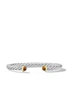David Yurman Sterling Silver And 14kt Yellow Gold Modern Cable Tiger Eye Cuff In Silver