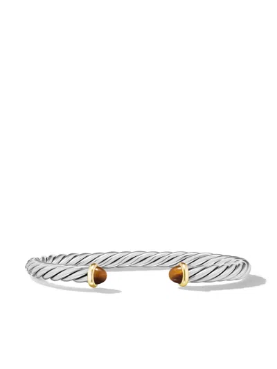 David Yurman Sterling Silver And 14kt Yellow Gold Modern Cable Tiger Eye Cuff