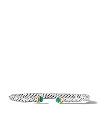 David Yurman 14kt Yellow Gold Modern Cable Green Onyx Bracelet In Silver