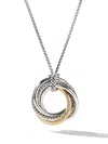 David Yurman 14kt Yellow Gold And Sterling Silver Crossover Necklace In Silver