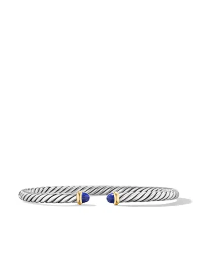 David Yurman 14kt Yellow Gold Modern Cable Lapis Lazuli Bracelet In Silver