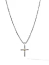David Yurman Sterling Silver And 14kt Yellow Gold Petite X Cross Necklace In Silver