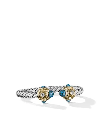 David Yurman Sterling Silver Renaissance Topaz And Diamond Ring In Hampton Blue Topaz