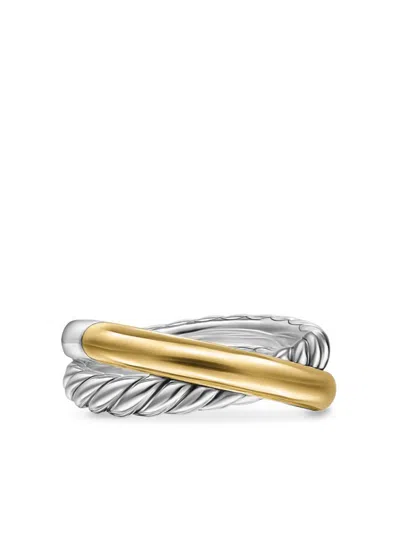David Yurman 14kt Yellow Gold Crossover Two Row Ring In Silver