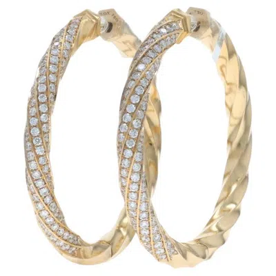 Pre-owned David Yurman 1.5in Cable Edge Diamond Hoop Earrings Yellow Gold 18k Rd 1.84ctw