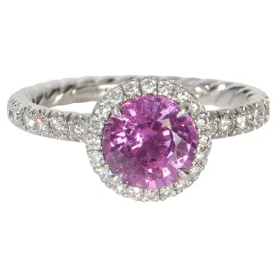 Pre-owned David Yurman 1.64 Ct Round Sapphire And Diamond Eden Halo Engagement Ring In Blue