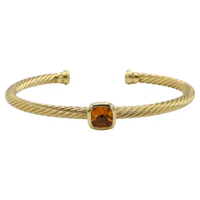 Pre-owned David Yurman 18 Karat Yellow Gold 4mm Cable Classic Citrine Bangle Cuff Bracelet
