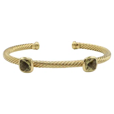 Pre-owned David Yurman 18 Karat Yellow Gold Cable Flex Citrine Bangle Cuff Bracelet 4mm