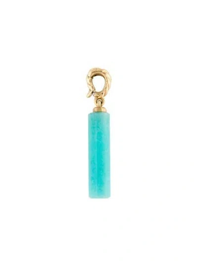 Pre-owned David Yurman 18k Amazonite Barrel Amulet Pendant, 1.25" In Multicolor