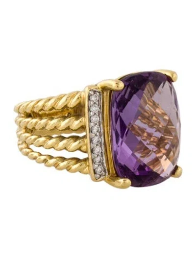 Pre-owned David Yurman 18k Amethyst & Diamond Wheaton Cocktail Ring In Multi