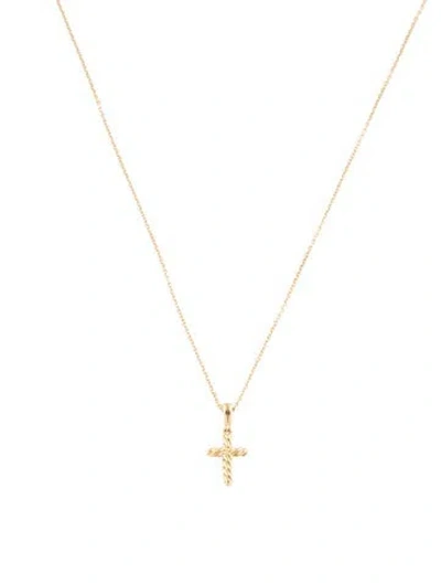 Pre-owned David Yurman 18k Cable Cross Pendant Necklace, 18" In Multicolor