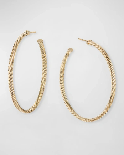 David Yurman 18k Cablespira Hoop Earrings, 2" In 05 No Stone