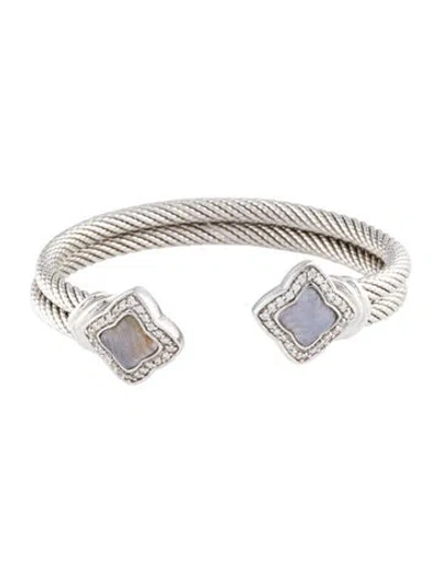 Pre-owned David Yurman 18k Chalcedony & Diamond Double Cable Bracelet, 6.5" In Multi