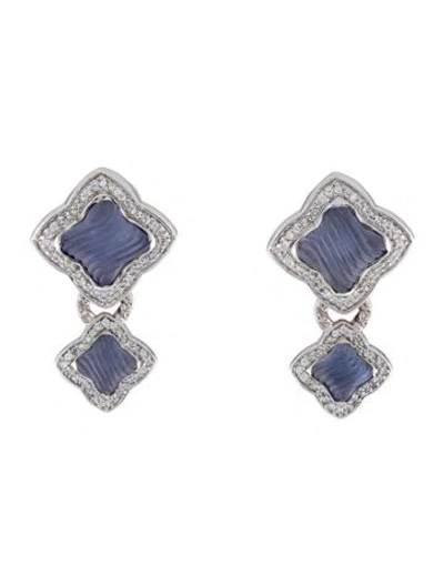 Pre-owned David Yurman 18k Chalcedony & Diamond Quatrefoil Drop Earrings In Multicolor