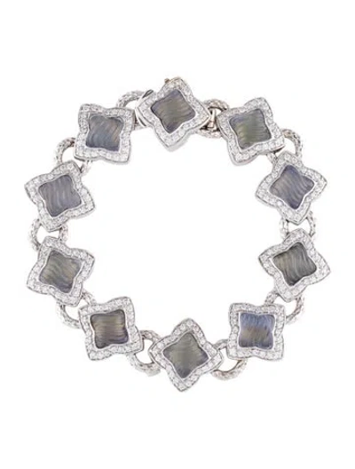 Pre-owned David Yurman 18k Chalcedony & Diamond Quatrefoil Link Bracelet, 7" In Multicolor