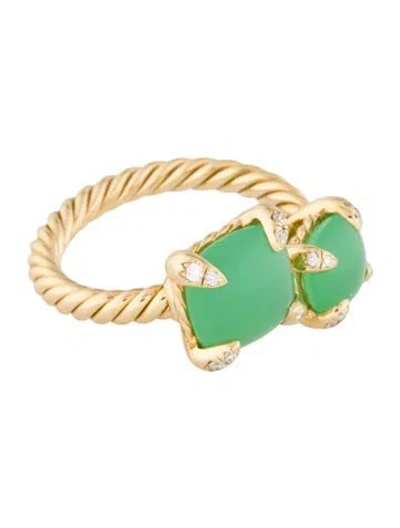 Pre-owned David Yurman 18k Chrysoprase & Diamond Bypass Ring In Multi
