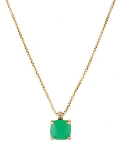 Pre-owned David Yurman 18k Chrysoprase & Diamond Châtelaine Pendant Necklace, 18" In Multi