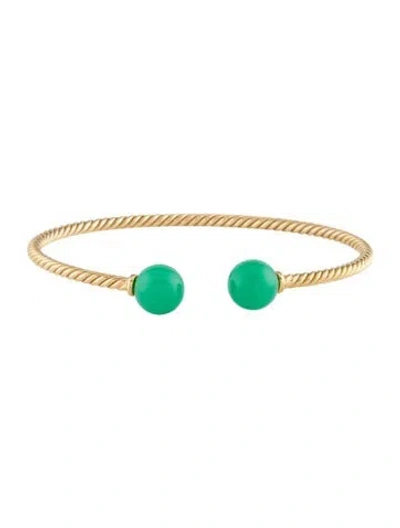 Pre-owned David Yurman 18k Chrysoprase Solari Cablespira Cuff Bracelet, 6.25" In Multi
