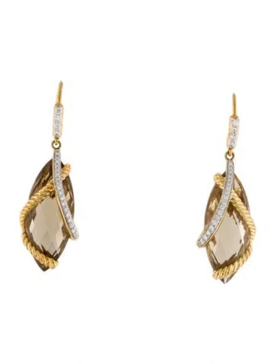 Pre-owned David Yurman 18k Citrine & Diamond Cable Wrap Drop Earrings In Multicolor