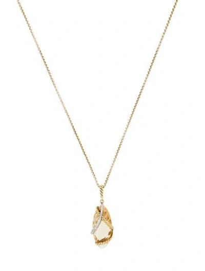 Pre-owned David Yurman 18k Citrine & Diamond Cable Wrap Pendant Necklace, 18" In Multi