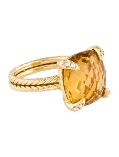 Pre-owned David Yurman 18k Citrine & Diamond Chatelaine Ring In Multi