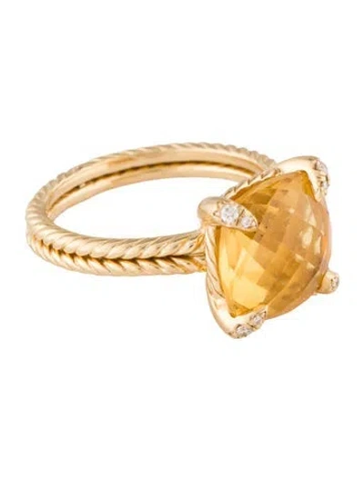 Pre-owned David Yurman 18k Citrine & Diamond Chatelaine Ring In Multi