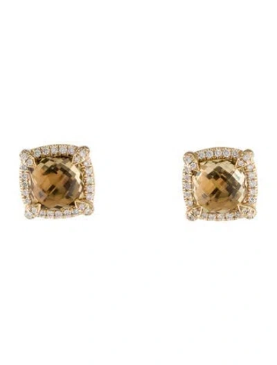 Pre-owned David Yurman 18k Citrine & Diamond Châtelaine Stud Earrings In Multi