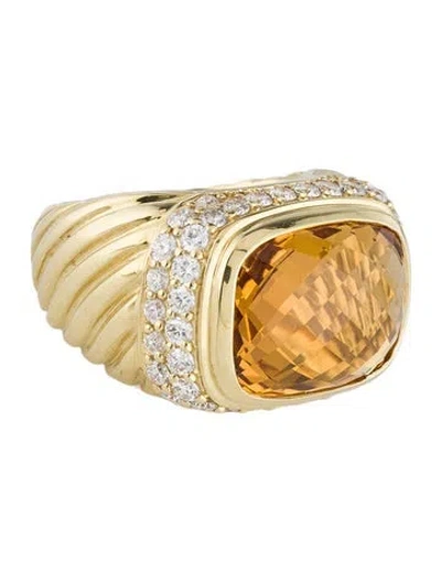 Pre-owned David Yurman 18k Citrine & Diamond Cocktail Ring In Multi