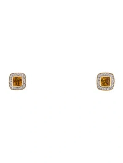 Pre-owned David Yurman 18k Citrine & Diamond Petite Albion Stud Earrings In Multi