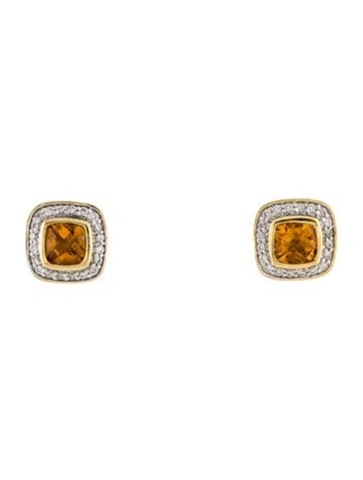 Pre-owned David Yurman 18k Citrine & Diamond Petite Albion Stud Earrings In Multi