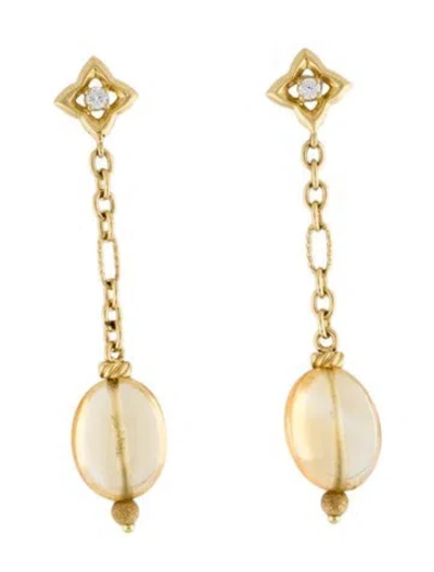 Pre-owned David Yurman 18k Citrine & Diamond Quatrefoil Drop Earrings In Multi
