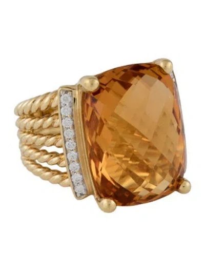 Pre-owned David Yurman 18k Citrine & Diamond Wheaton Cocktail Ring In Multicolor