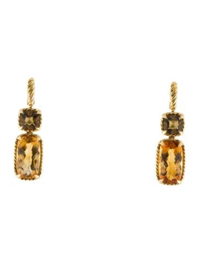Pre-owned David Yurman 18k Citrine & Smoky Quartz Chatelaine Drop Earrings In Multi
