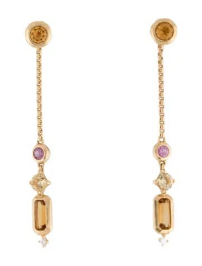 Pre-owned David Yurman 18k Citrine, Heliodor, Sapphire & Diamond Novella Drop Earrings In Multi