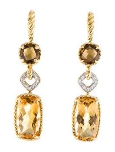Pre-owned David Yurman 18k Citrine, Smoky Quartz & Diamond Chatelaine Drop Earrings In Multi