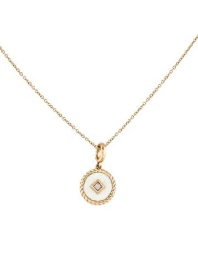 Pre-owned David Yurman 18k Diamond & Enamel Cable Pendant Necklace, 18" In Multicolor