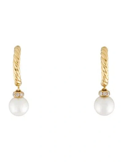 Pre-owned David Yurman 18k Diamond & Pearl Petite Solari Drop Earrings In Multicolor